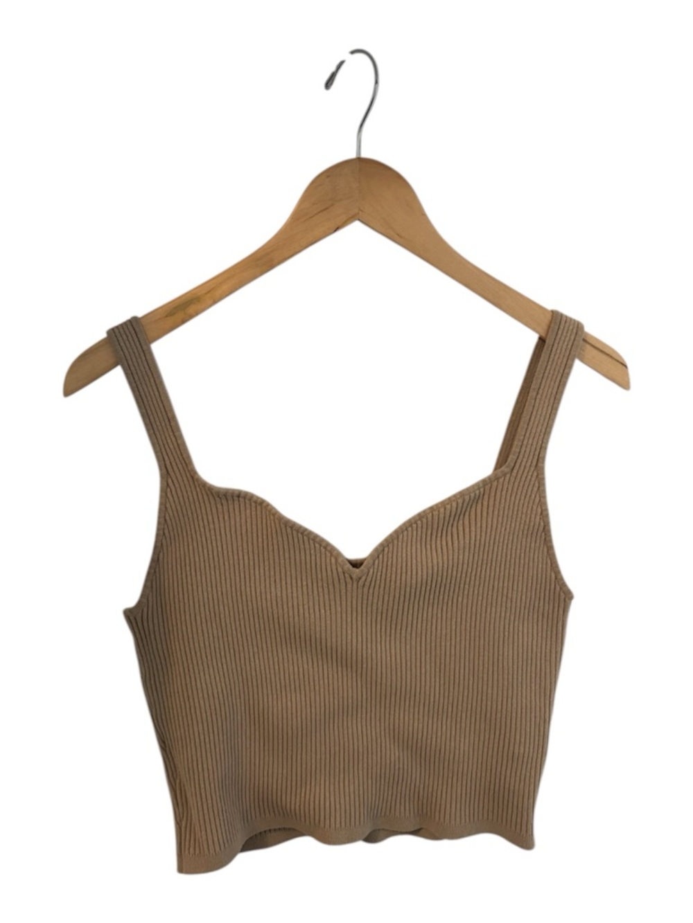 H&M Cropped Tank Top Ribbed Sweetheart Neck Beige Tan Size Large